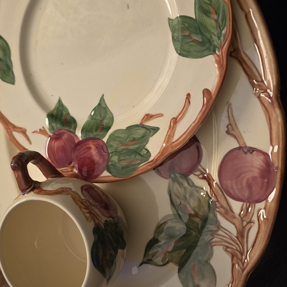 Cream and Green Rustic Dinnerware Set with Fruit Design